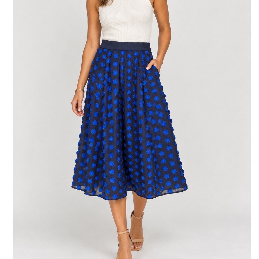 J.Crew Navy Blue Textured Polka Dot Midi Skirt 6T